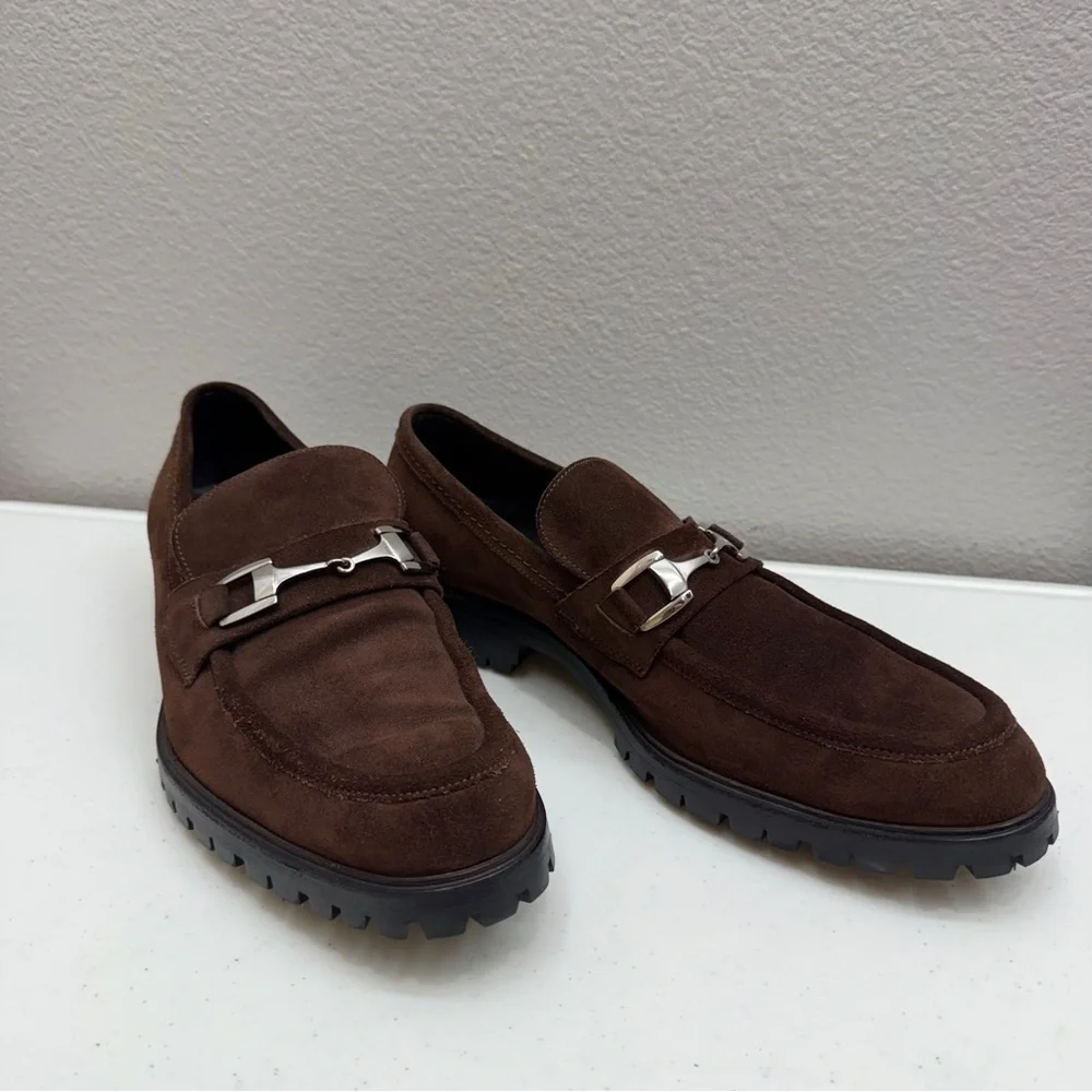 Gucci Loafers Mens Size 11.5 Shoes Horsebit Suede Brown Designer